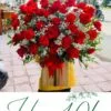 Giỏ hoa tươi để bàn tông đỏ tặng khai trương, sinh nhật.