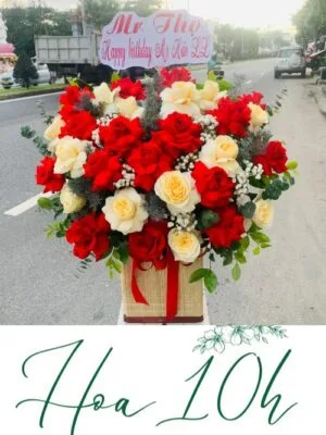 Lẵng hoa tươi để bàn tặng sinh nhật, khai trương, chúc mừng.
