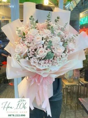 Bó hoa hồng kem, hồng phấn đẹp