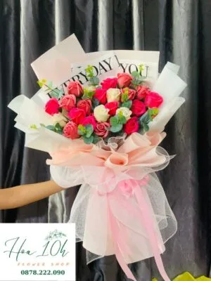 Bó hoa sáp thơm 30 bông mix màu tông hồng