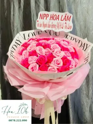 Bó Hoa Sáp Thơm 50 Bông Hồng Kem Mix Hồng Sen