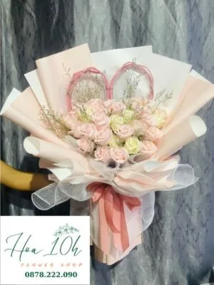Bó hoa sáp thơm 35 bông màu hồng kem