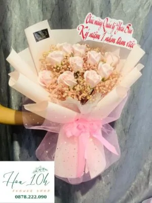 Bó hoa sáp thơm hồng kem mix babi hồng
