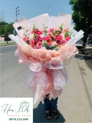 Bó hoa sáp thơm mix màu hồng kem, hồng nude, hồng dâu