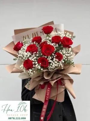 Bó hoa tình yêu hoa hồng đỏ mix babi