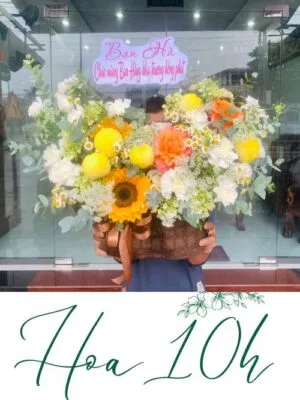 Lẵng hoa để bàn mừng khai trương phát tài, hoa tươi đẹp đà nẵng hoa10h