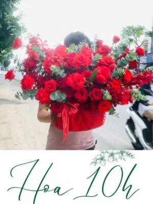 Lẵng hoa để bàn màu đỏ - Phát Lộc