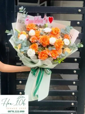 Bó hoa tông màu cam trắng đẹp