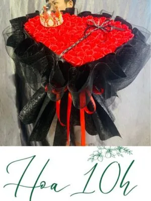 Bó hoa hồng sáp thơm màu đỏ 100 bông hình trái tim