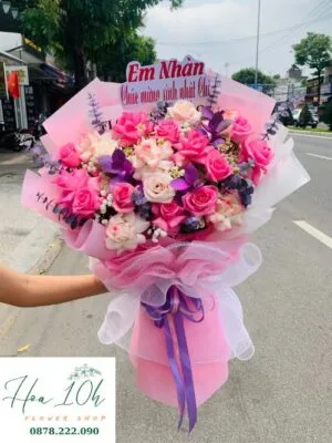 Bó hoa tặng sinh nhật màu hồng, tím