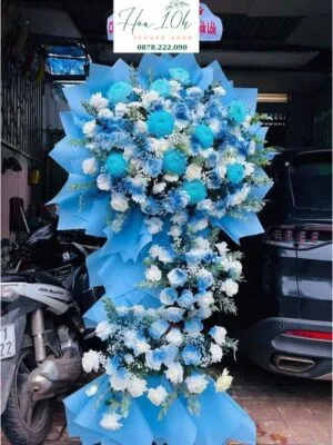 kệ hoa chúc mừng khai trương 3 tầng màu xanh