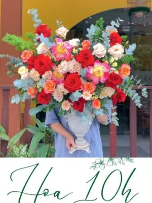 Bình hoa Mật Ngọt tông màu đỏ hồng ngọt ngào, lãng mạn