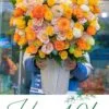 Bình hoa tông màu vàng cam mix hồng đẹp đầy đặn
