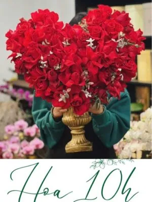 Bình hoa hồng đỏ hình trái tim ý nghĩa