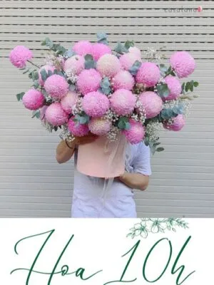 Giỏ hoa cúc mẫu đơn hồng đẹp, ý nghĩa, sang trọng