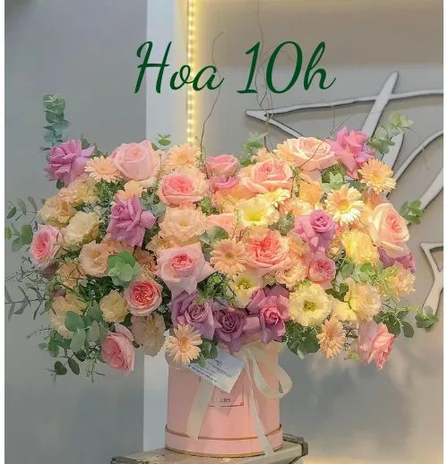 giỏ hoa tông hồng tím nhẹ nhàng nữ tính