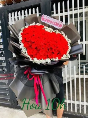 Bó hoa hồng đỏ kết hình trái tim mix babi đẹp và ý nghĩa
