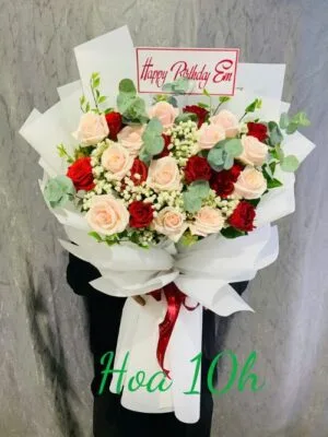 bó hoa hồng pastel mix đỏ đẹp