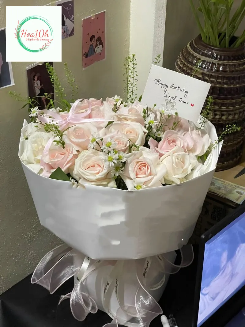 Bó hoa sinh nhật hồng nhạt nhẹ nhàng