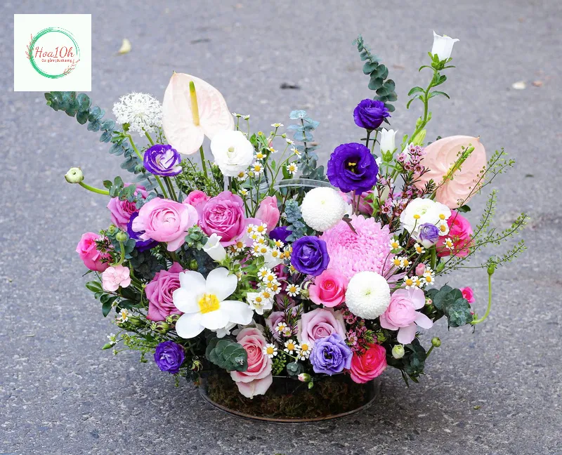 Lẵng hoa nhiều mằu sắc tặng sinh nhật