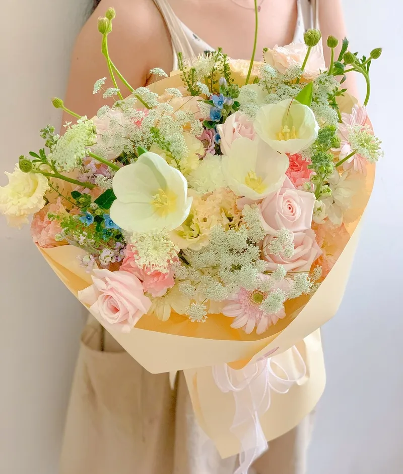 Bó hoa màu pastel tặng người yêu nhẹ nhàng, dễ thương
