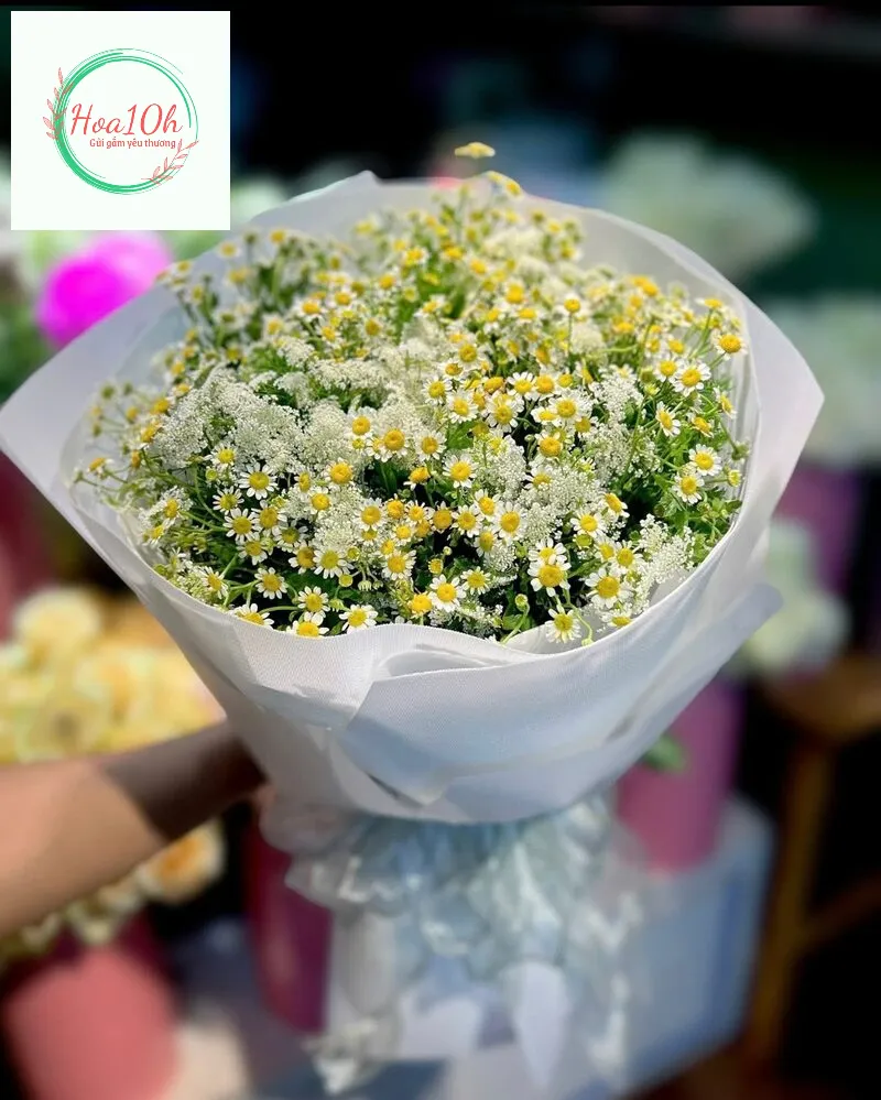 Mẫu hoa bi kết hợp với hoa cúc nhỏ