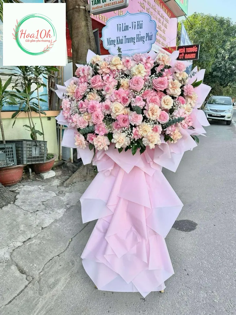 Kệ hoa 2 tầng hồng nhạt đẹp