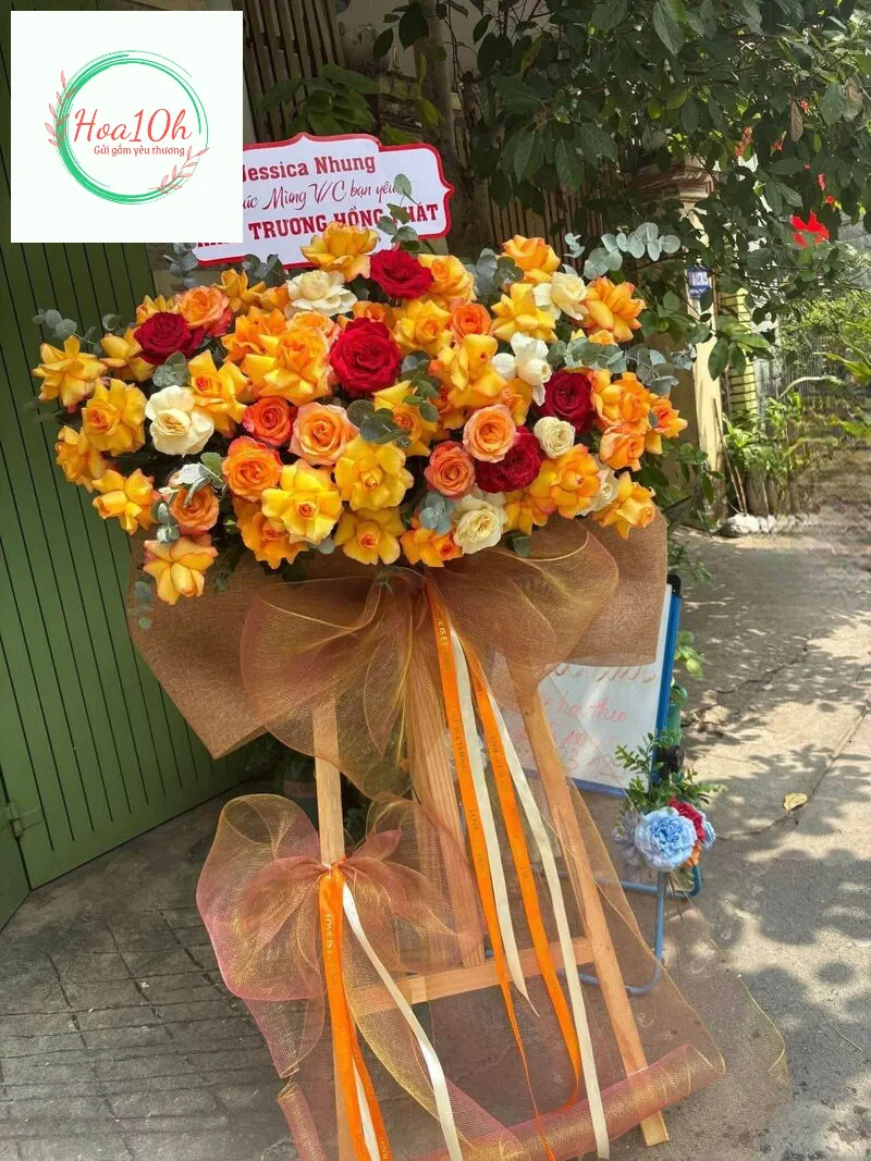 Lẵng hoa khai trương đẹp tone cam rực rỡ