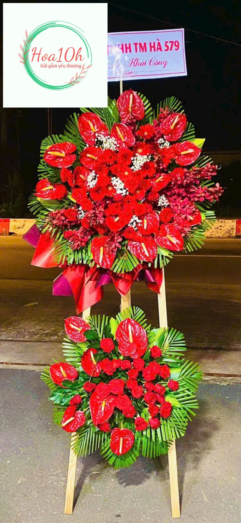 Lẵng hoa khai trương đẹp tone đỏ