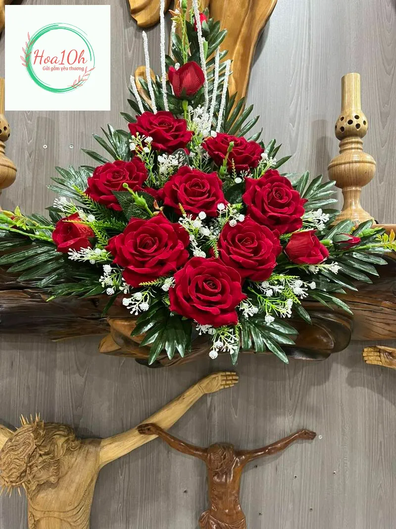 Mẫu cắm hoa cho Lễ Vu Lan hồng đổ