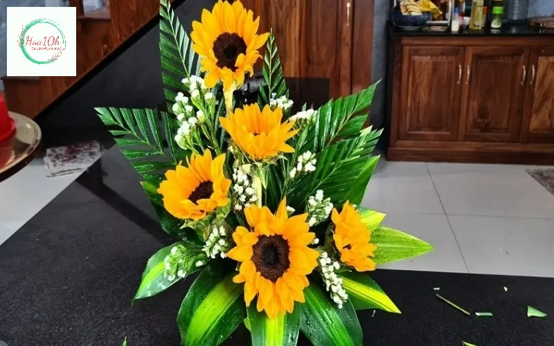 Mẫu hoa hướng dương mix hoa bi