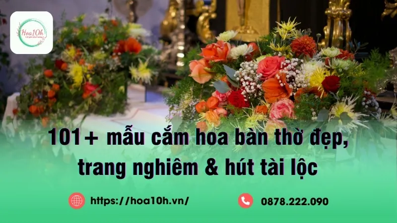 Mẫu cắm hoa bàn thờ đẹp, chỉnh chu đặt ở bàn gia tiên